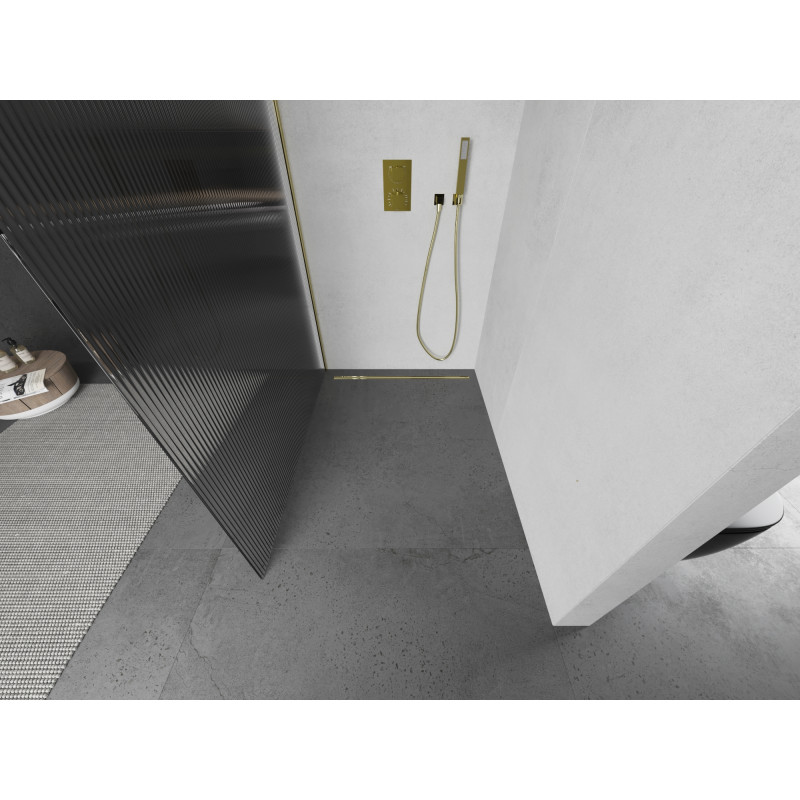Mexen Kioto paroi de douche Walk-in 130 x 200 cm, rayures 8 mm, dorée - 800-130-101-50-09