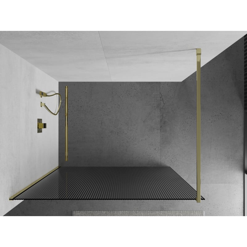 Mexen Kioto paroi de douche Walk-in 140 x 200 cm, rayures 8 mm, dorée - 800-140-101-50-09