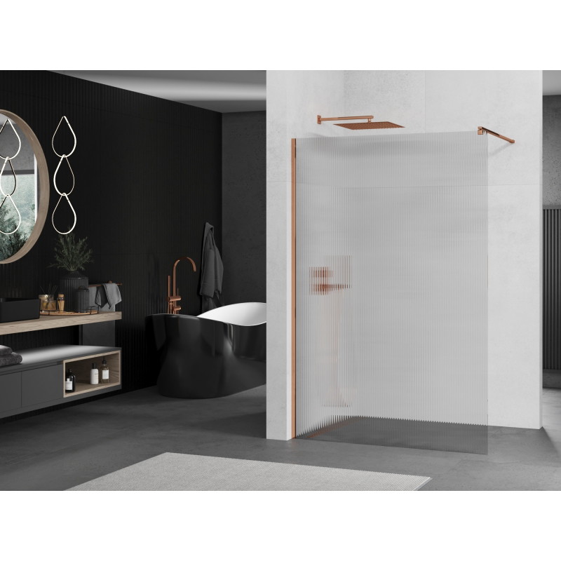Mexen Kioto paroi de douche Walk-in 80 x 200 cm, rayures 8 mm, or rose - 800-080-101-60-09
