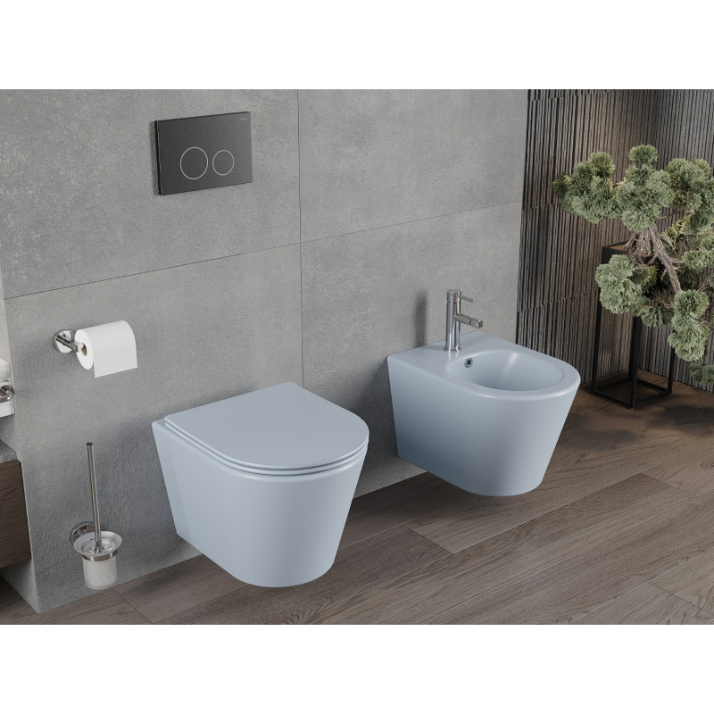 Mexen Rico cuvette WC sans rebord avec abattant à descente lente slim, duroplast, gris-bleu mat - 30724069