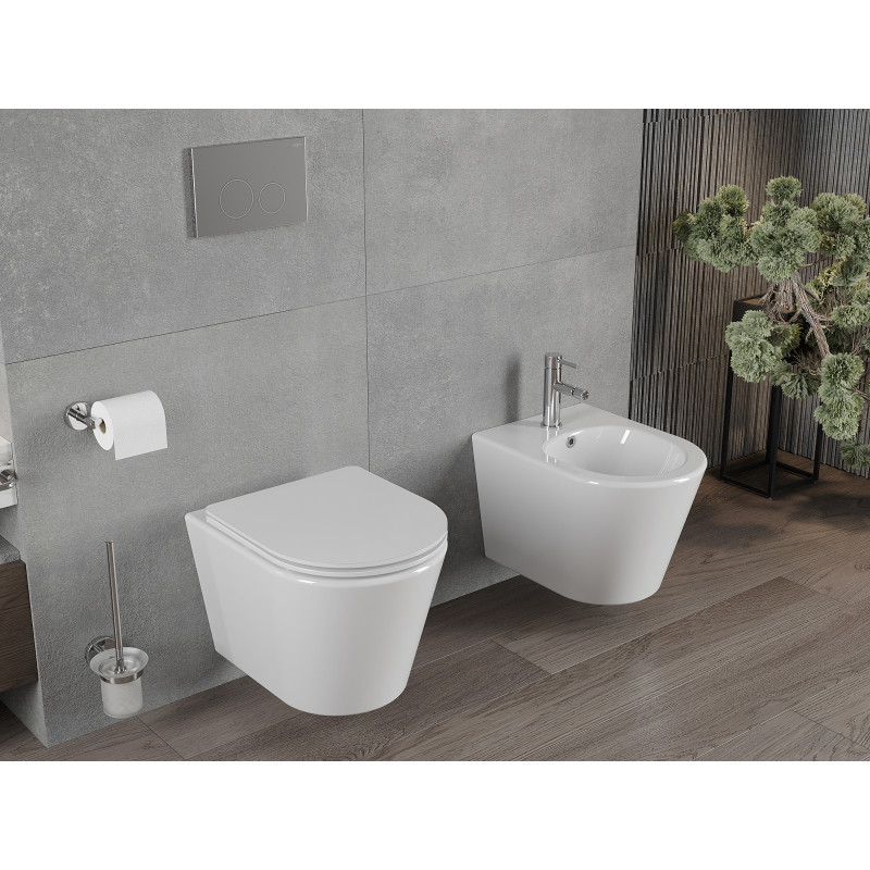 Mexen Rico cuvette WC sans bride avec siège à descente lente slim, duroplast, blanc brillant - 30720300