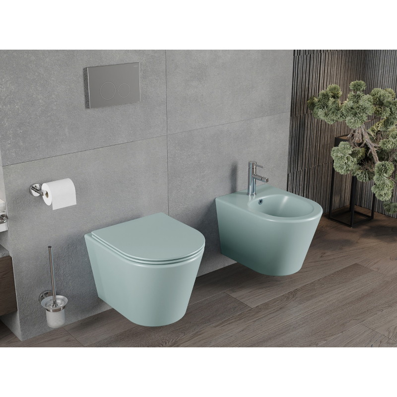 Mexen Rico cuvette WC sans rebord avec abattant à descente lente slim, duroplast, vert clair mat - 30724048