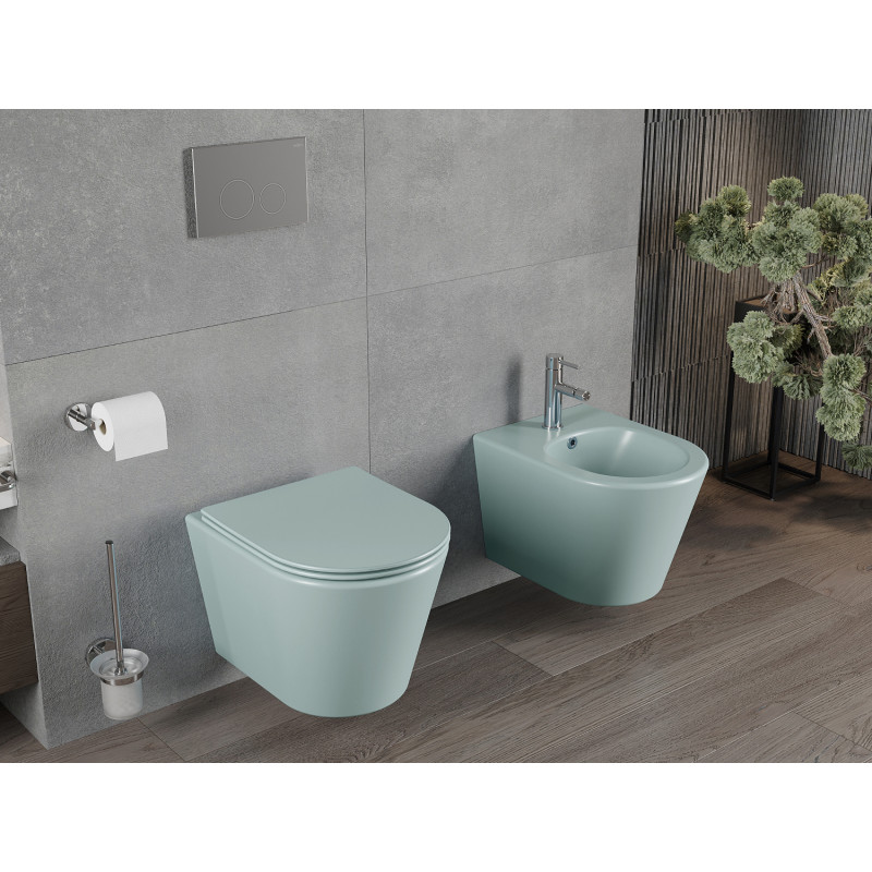 Mexen Rico cuvette WC sans rebord avec abattant slim à descente progressive, duroplast, vert clair mat - 30724048