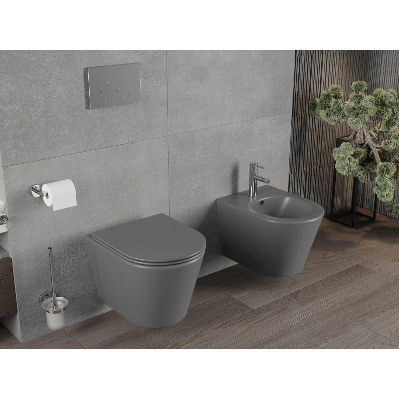 Mexen Rico cuvette WC Rimless avec abattant slim à descente lente, duroplast, gris foncé mat - 30724071