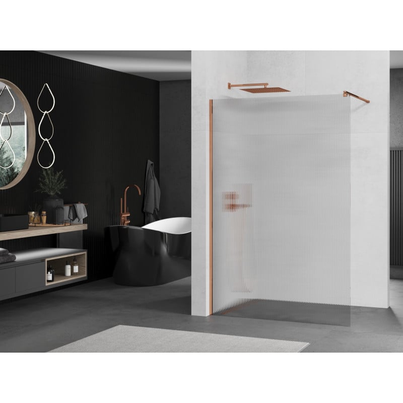 Mexen Kioto paroi de douche 140 x 200 cm, rayures 8 mm, or rose - 800-140-101-60-09