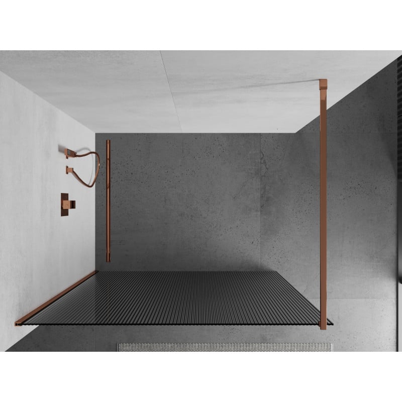 Mexen Kioto paroi de douche 140 x 200 cm, rayures 8 mm, or rose - 800-140-101-60-09