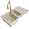 Mexen Matias évier en granit 1,5 cuves avec égouttoir et robinet de cuisine Savita, beige - 6502-69-672601-50