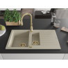 Mexen Matias évier en granit 1,5 cuves avec égouttoir et robinet de cuisine Savita, beige - 6502-69-672601-50