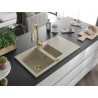 Mexen Matias évier en granit 1,5 cuves avec égouttoir et robinet de cuisine Savita, beige - 6502-69-672601-50
