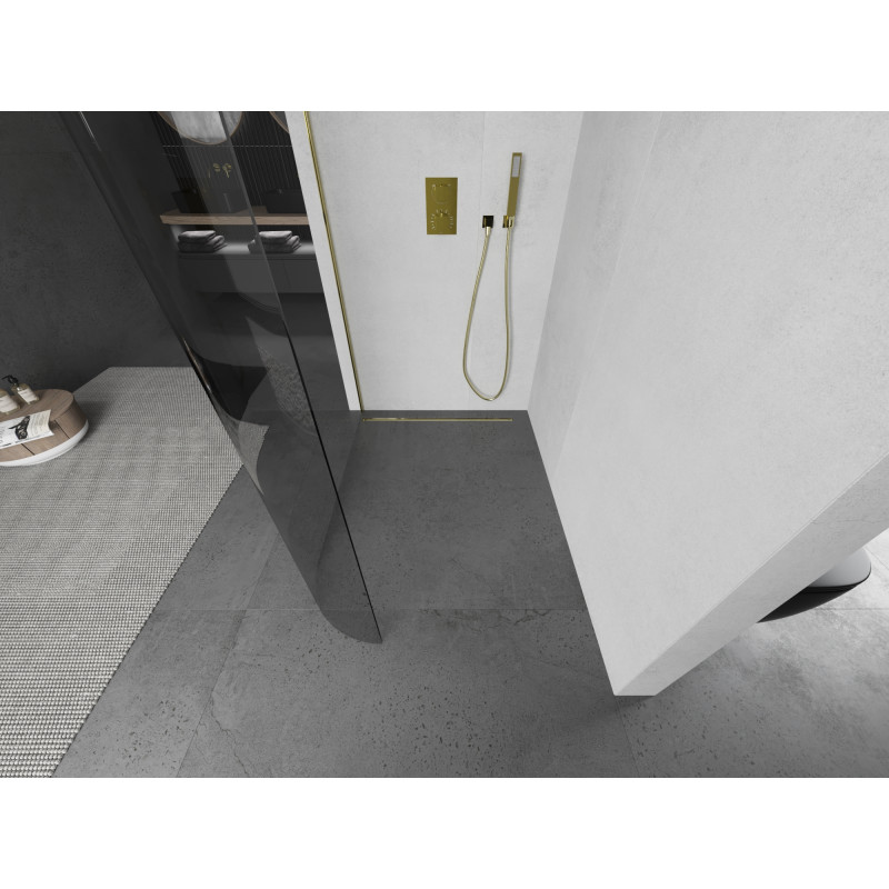Mexen Kioto-R paroi de douche arrondie Walk-in 140 x 200 cm, transparent 8 mm, or - 800-140-101-50-06
