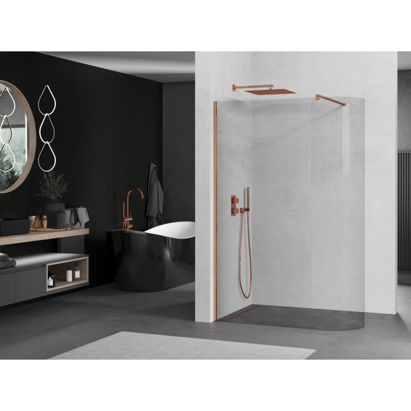 Mexen Kioto-R Paroi de douche arrondie Walk-in 140 x 200 cm, transparent 8 mm, or rose - 800-140-101-60-06