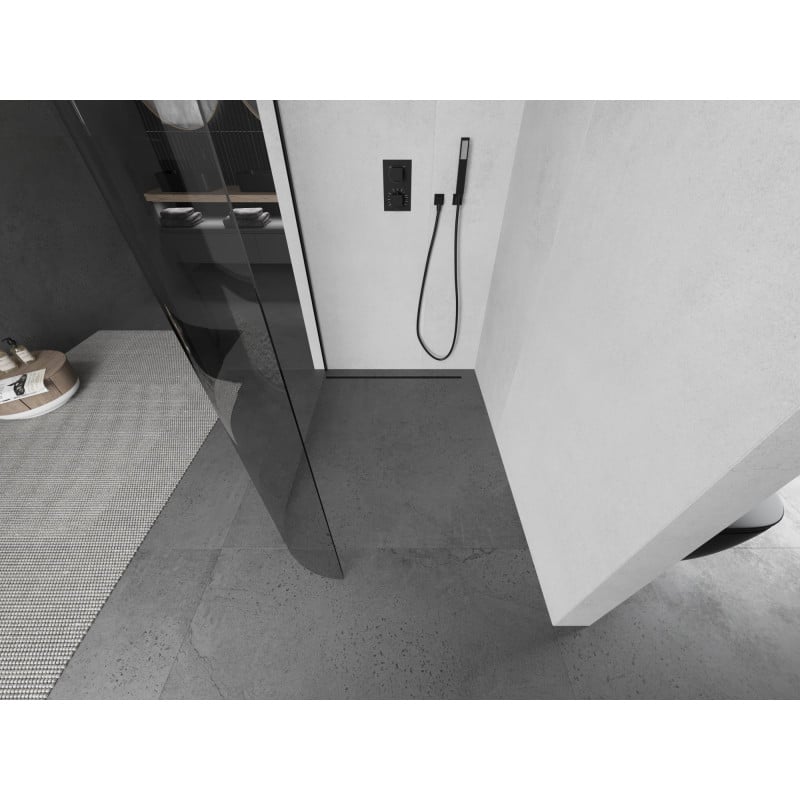 Mexen Kioto-R paroi de douche arrondie Walk-in 80 x 200 cm, transparent 8 mm, noir - 800-080-101-70-06