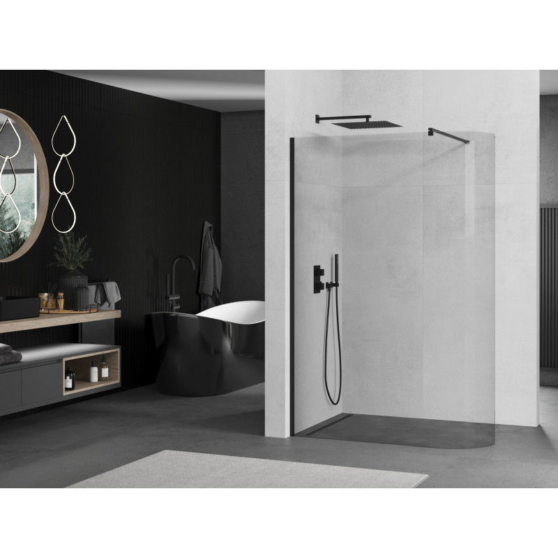 Mexen Kioto-R paroi de douche arrondie Walk-in 90 x 200 cm, transparent 8 mm, noir - 800-090-101-70-06