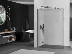 Mexen Kioto-R paroi de douche arrondie Walk-in 90 x 200 cm, transparent 8 mm, noir - 800-090-101-70-06