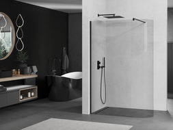 Mexen Kioto-R paroi de douche arrondie Walk-in 150 x 200 cm, transparent 8 mm, noir - 800-150-101-70-06