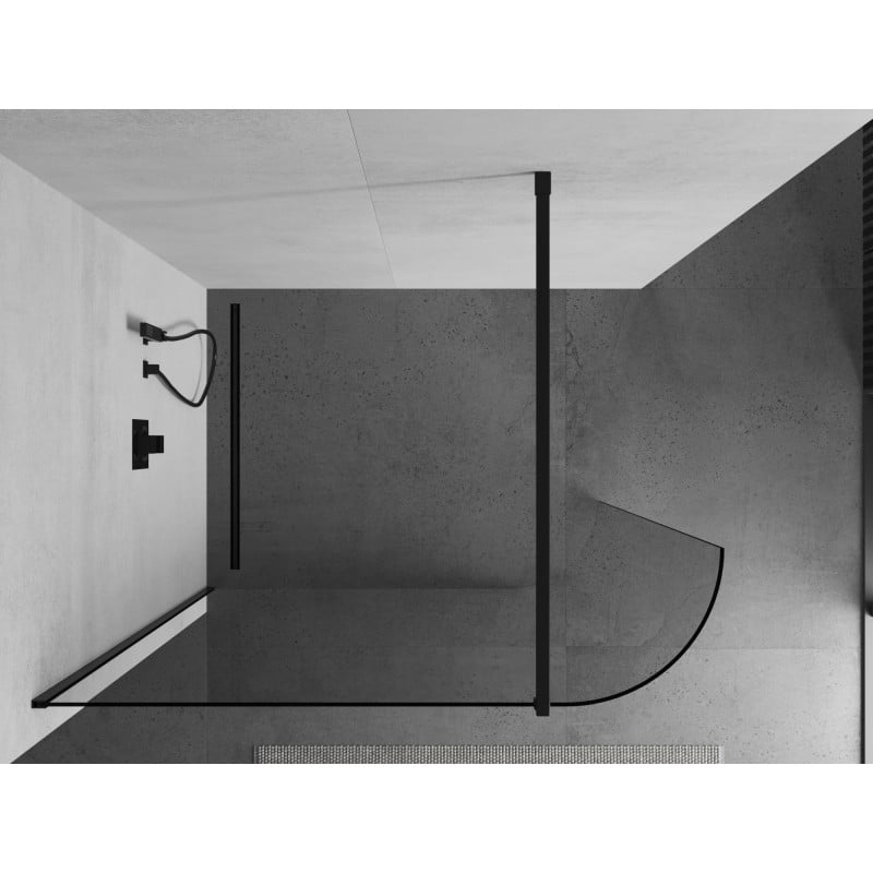 Mexen Kioto-R paroi de douche arrondie Walk-in 160 x 200 cm, transparent 8 mm, noir - 800-160-101-70-06