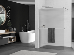Mexen Kioto+ paroi de douche avec étagère Walk-in 90 x 200 cm, rayures, chrome - 800-090-121-01-09