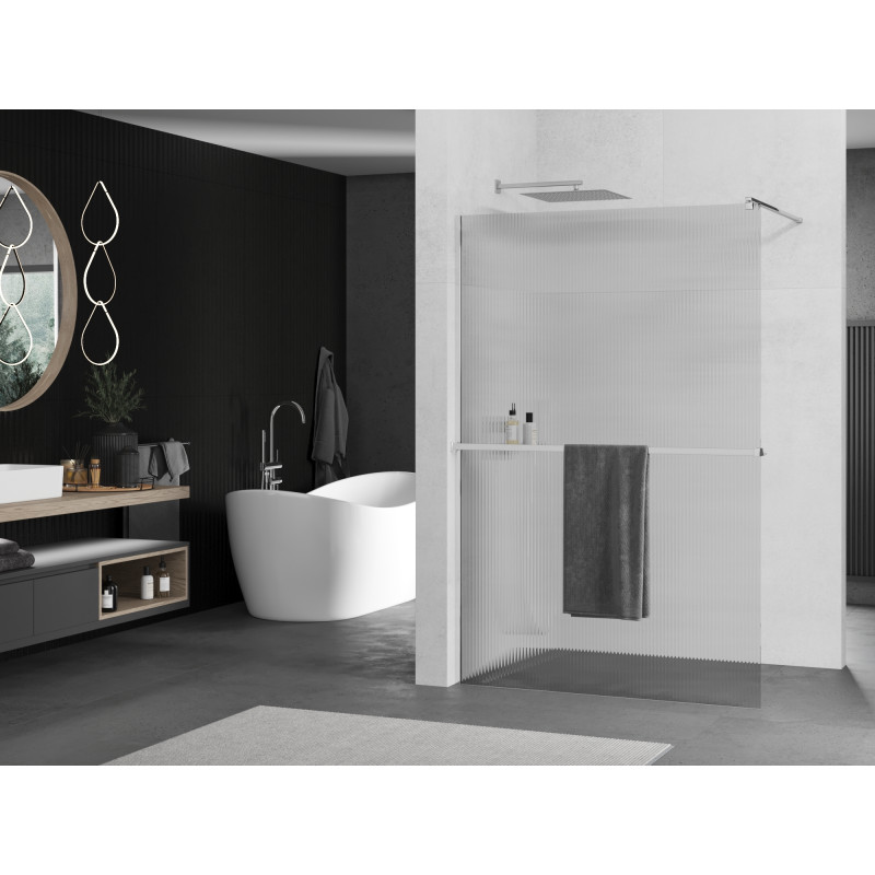Mexen Kioto+ paroi de douche avec étagère Walk-in 110 x 200 cm, rayures, chrome - 800-110-121-01-09