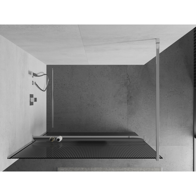 Mexen Kioto+ paroi de douche avec étagère Walk-in 110 x 200 cm, rayures, chrome - 800-110-121-01-09