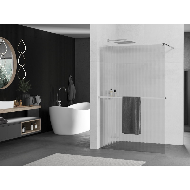 Mexen Kioto+ paroi de douche avec étagère Walk-in 120 x 200 cm, stries, chrome - 800-120-121-01-09