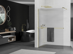 Mexen Kioto+ paroi de douche avec étagère Walk-in 70 x 200 cm, striée, dorée - 800-070-121-50-09