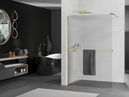 Mexen Kioto+ paroi de douche avec étagère Walk-in 80 x 200 cm, striée, dorée - 800-080-121-50-09