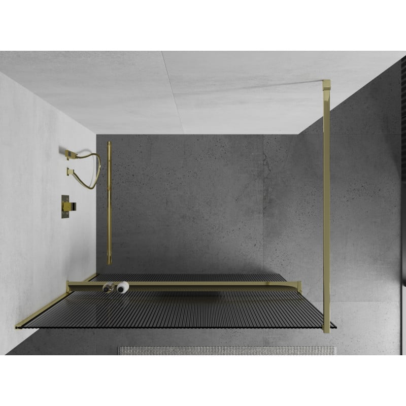 Mexen Kioto+ paroi de douche avec étagère Walk-in 100 x 200 cm, rayures, dorée - 800-100-121-50-09