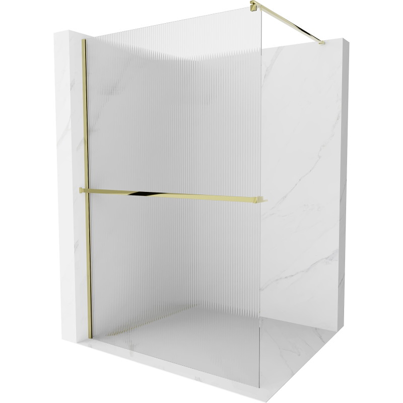 Mexen Kioto+ paroi de douche avec étagère Walk-in 120 x 200 cm, rayures, or - 800-120-121-50-09