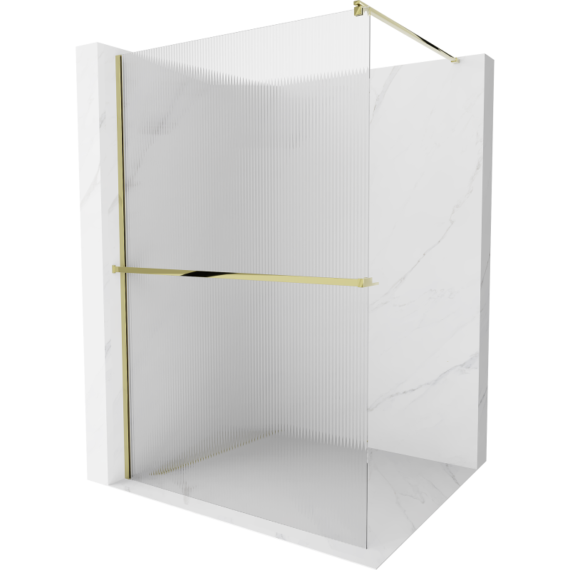 Mexen Kioto+ paroi de douche avec étagère Walk-in 130 x 200 cm, stries, or - 800-130-121-50-09