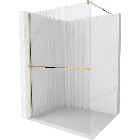 Mexen Kioto+ paroi de douche avec étagère Walk-in 130 x 200 cm, striée, dorée - 800-130-121-50-09
