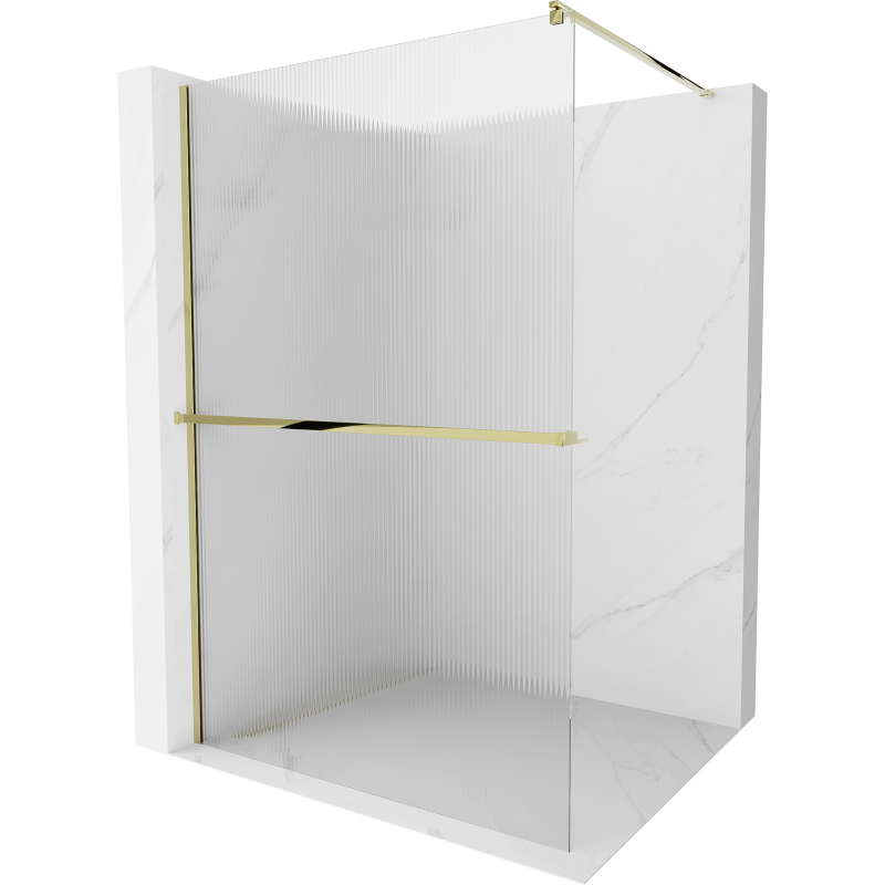 Mexen Kioto+ paroi de douche avec étagère Walk-in 140 x 200 cm, cannelé, or - 800-140-121-50-09