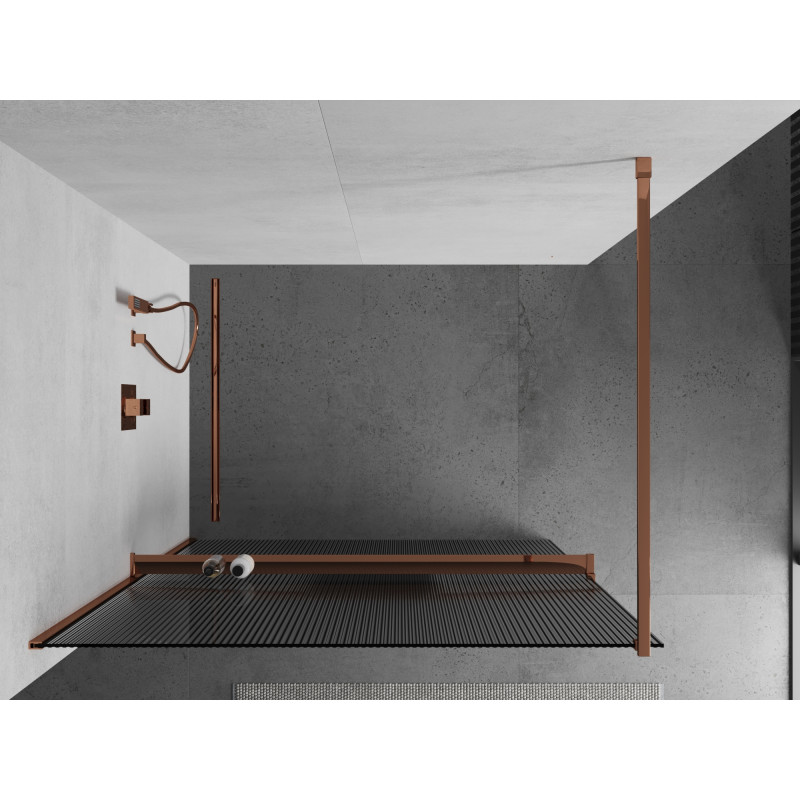 Mexen Kioto+ paroi de douche avec étagère Walk-in 100 x 200 cm, stries, or rose - 800-100-121-60-09
