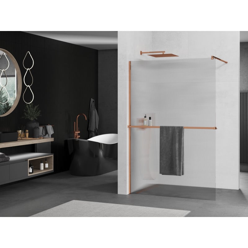 Mexen Kioto+ paroi de douche avec étagère Walk-in 110 x 200 cm, rayures, or rose - 800-110-121-60-09