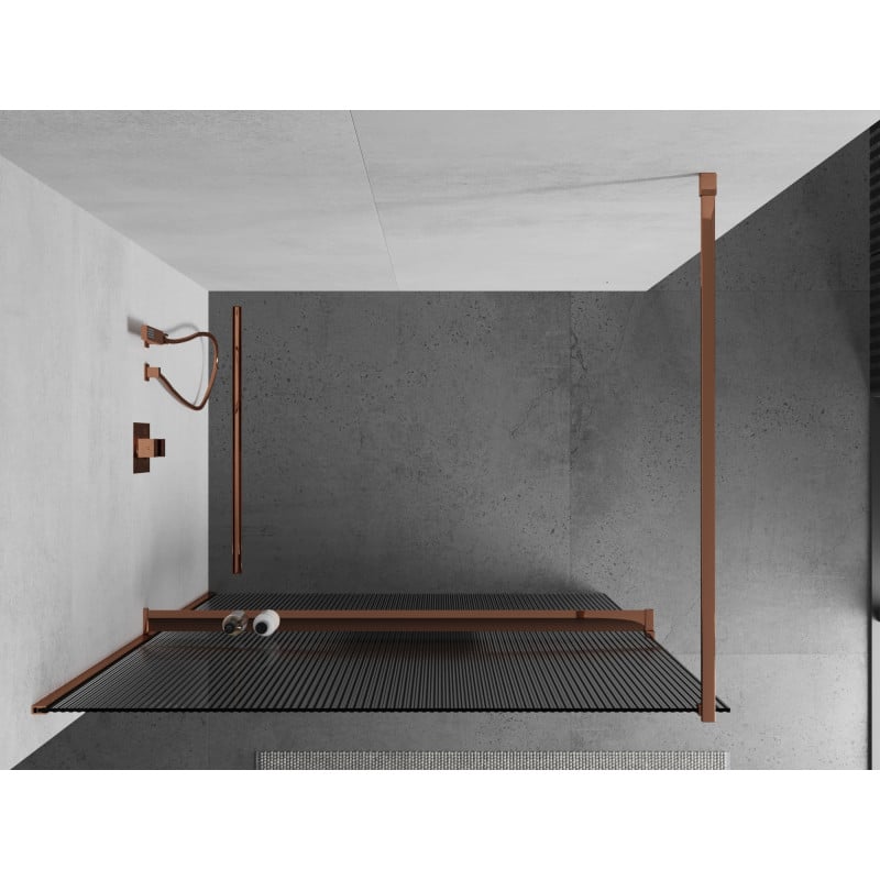 Mexen Kioto+ paroi de douche avec étagère Walk-in 110 x 200 cm, rayures, or rose - 800-110-121-60-09