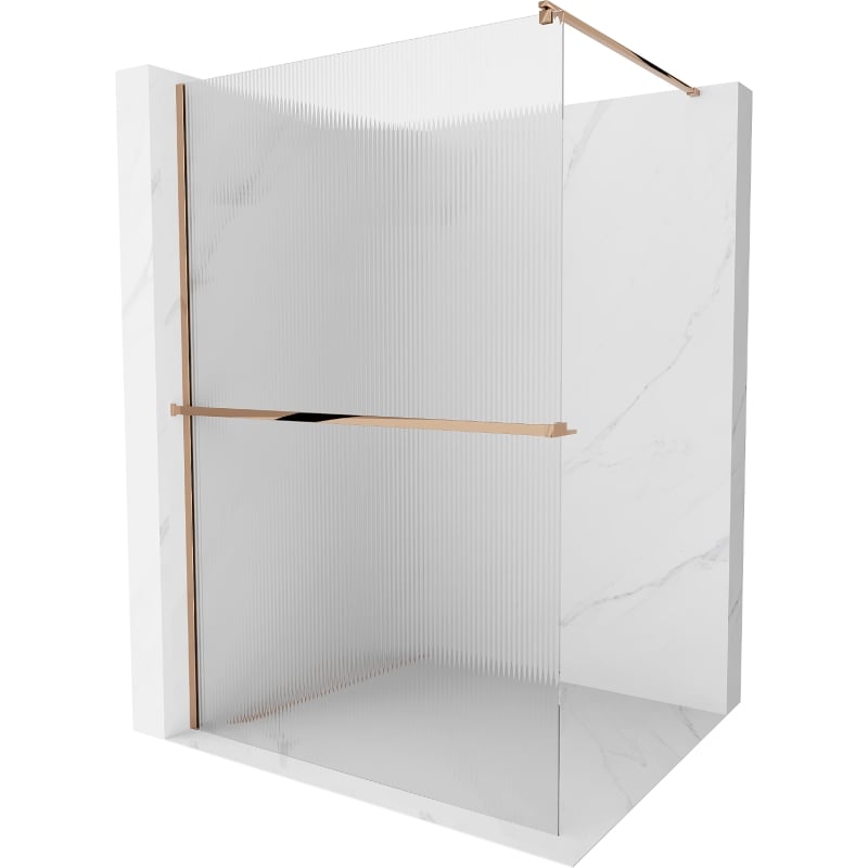 Mexen Kioto+ paroi de douche avec étagère Walk-in 120 x 200 cm, rayures, or rose - 800-120-121-60-09