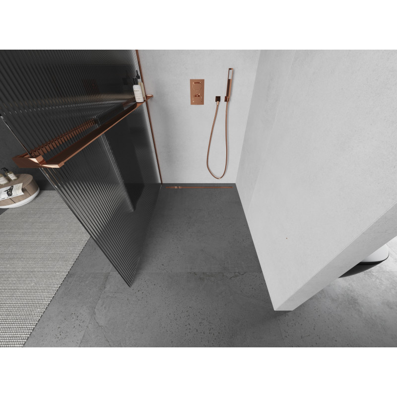 Mexen Kioto+ cloison de douche avec étagère Walk-in 120 x 200 cm, stries, or rose - 800-120-121-60-09