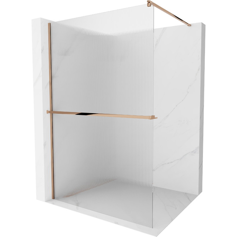 Mexen Kioto+ paroi de douche avec étagère Walk-in 130 x 200 cm, stries, or rose - 800-130-121-60-09