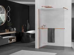 Mexen Kioto+ paroi de douche avec étagère Walk-in 130 x 200 cm, stries, or rose - 800-130-121-60-09