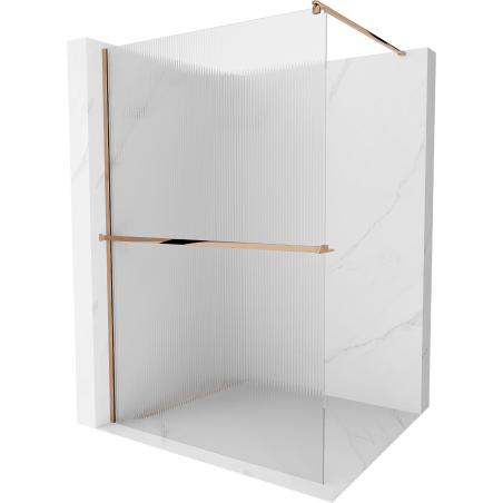 Mexen Kioto+ paroi de douche avec étagère Walk-in 140 x 200 cm, stries, or rose - 800-140-121-60-09