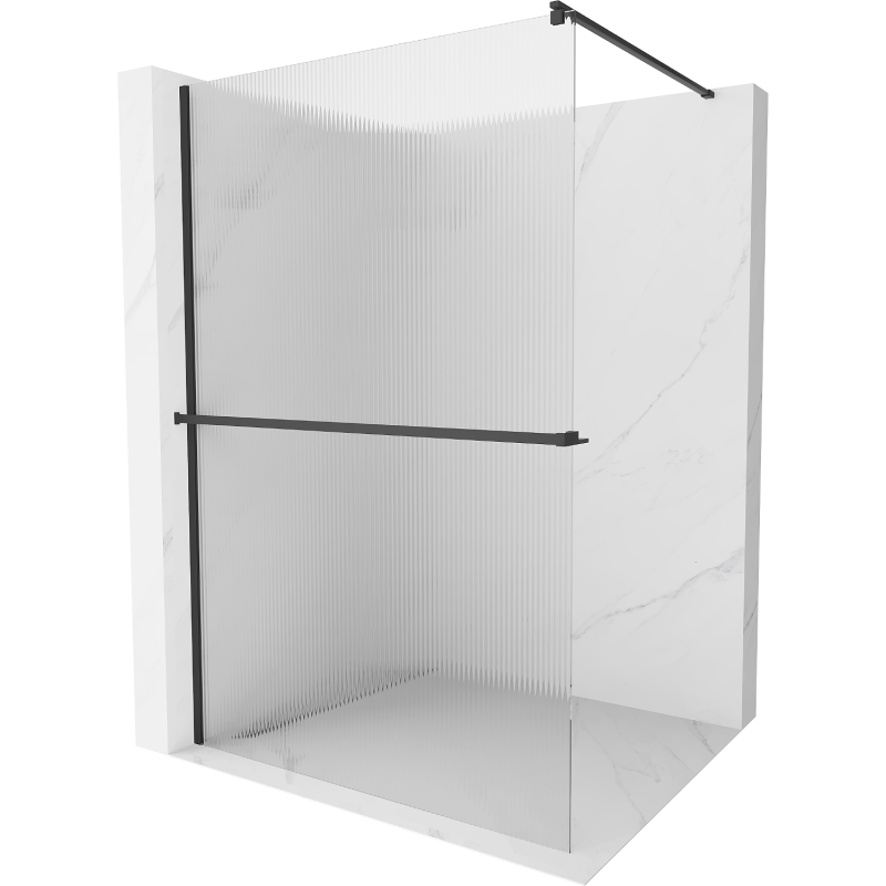 Mexen Kioto+ paroi de douche avec étagère Walk-in 70 x 200 cm, rayures, noir - 800-070-121-70-09