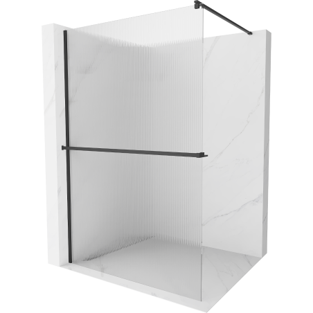 Mexen Kioto+ paroi de douche avec étagère Walk-in 70 x 200 cm, rayures, noir - 800-070-121-70-09