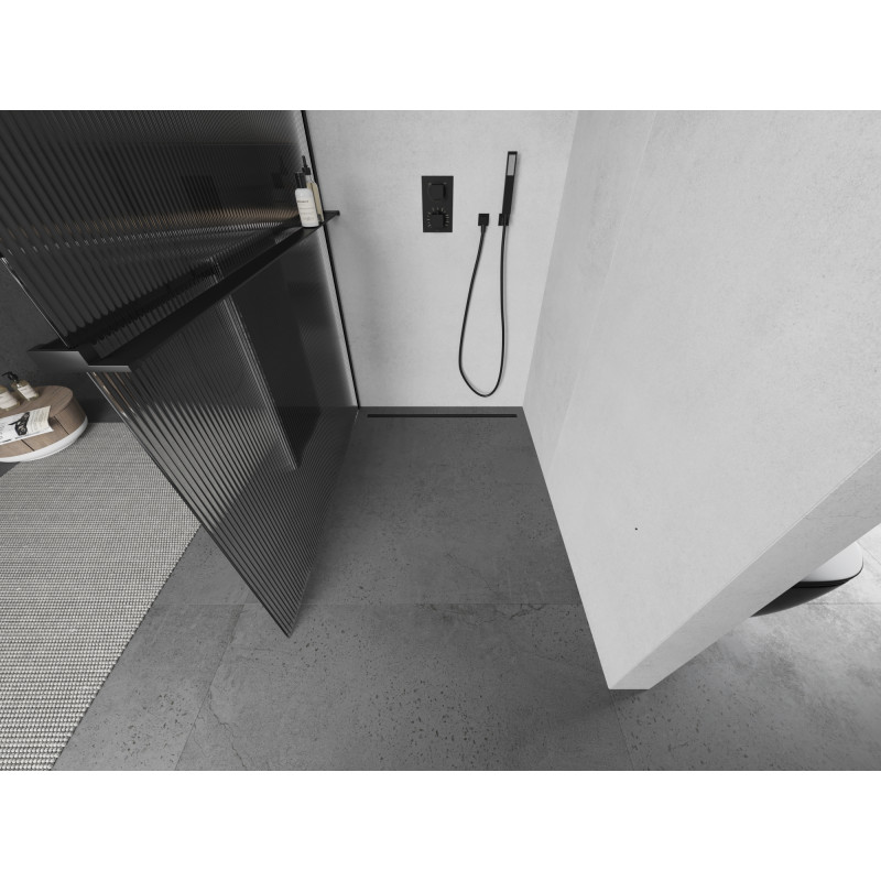 Mexen Kioto+ Paroi de douche avec étagère Walk-in 100 x 200 cm, rayures, noir - 800-100-121-70-09