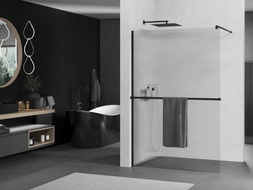 Mexen Kioto+ paroi de douche avec étagère Walk-in 120 x 200 cm, rayures, noire - 800-120-121-70-09