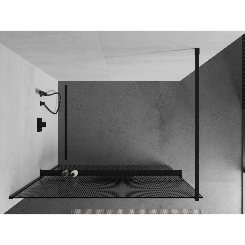 Mexen Kioto+ paroi de douche avec étagère Walk-in 120 x 200 cm, rayures, noire - 800-120-121-70-09