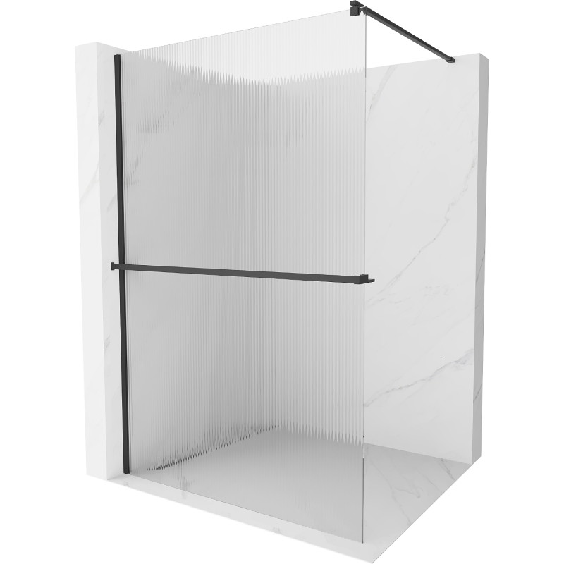 Mexen Kioto+ paroi de douche avec étagère Walk-in 130 x 200 cm, rainures, noir - 800-130-121-70-09