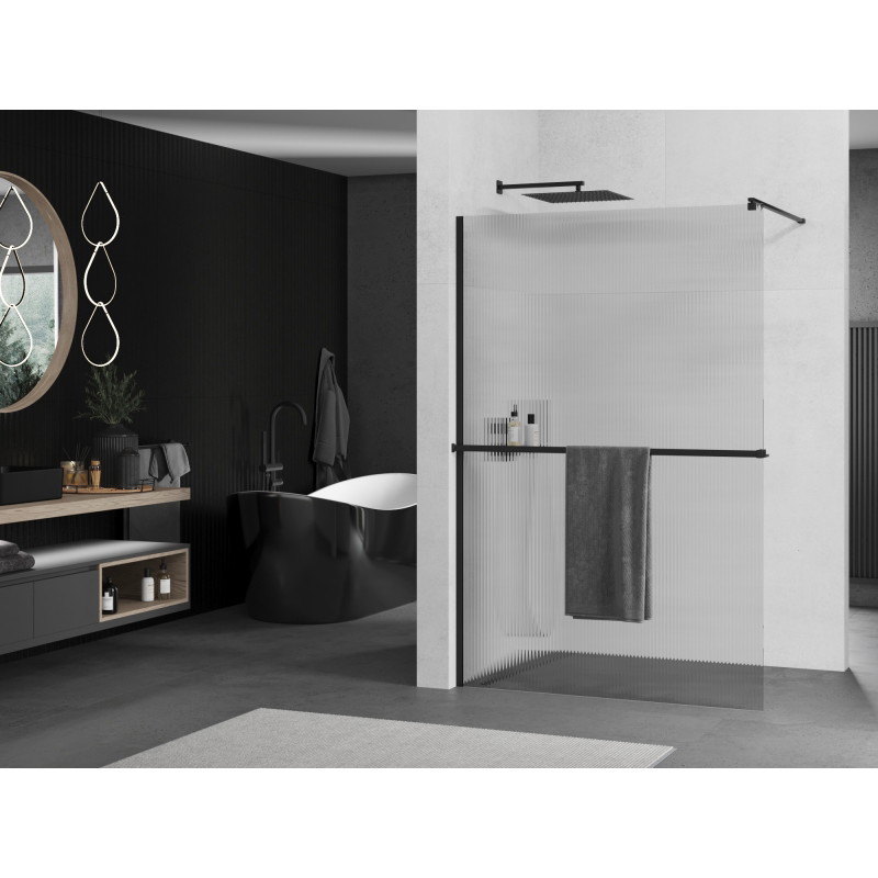 Mexen Kioto+ paroi de douche avec étagère Walk-in 130 x 200 cm, rainures, noir - 800-130-121-70-09