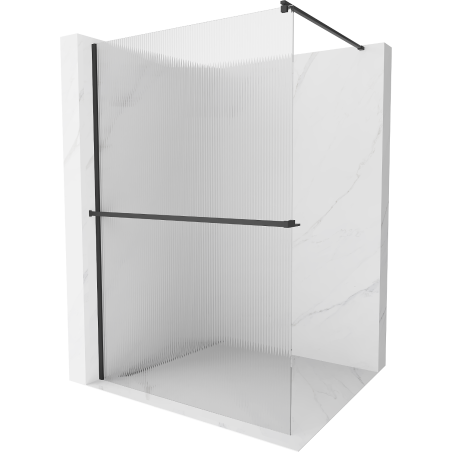 Mexen Kioto+ paroi de douche avec étagère Walk-in 140 x 200 cm, rayures, noir - 800-140-121-70-09