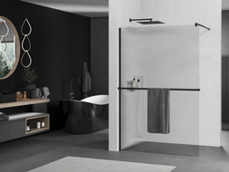 Mexen Kioto+ paroi de douche avec étagère Walk-in 140 x 200 cm, rayures, noire - 800-140-121-70-09