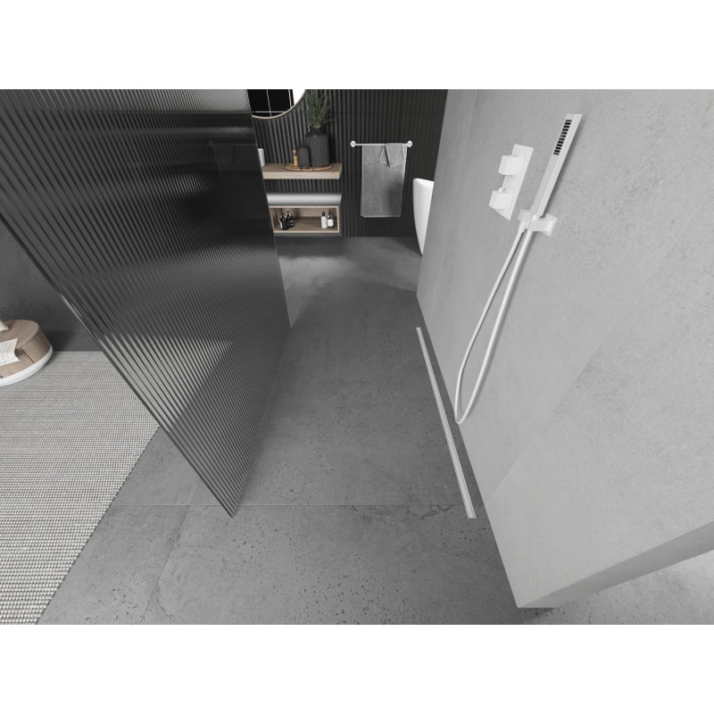 Mexen Kioto paroi de douche autoportante 110 x 200 cm, rayures 8 mm, blanche - 800-110-002-20-09