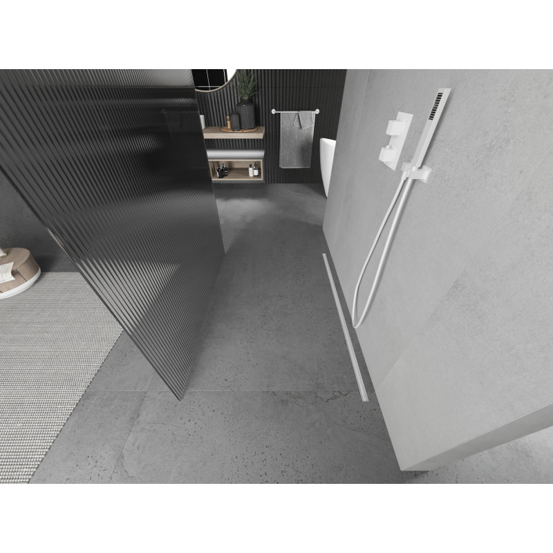 Mexen Kioto paroi de douche autoportante 140 x 200 cm, rayures 8 mm, blanche - 800-140-002-20-09